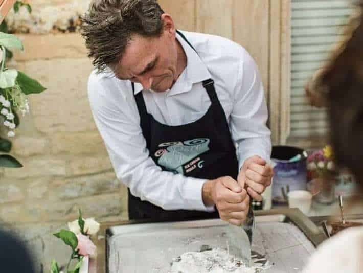 making ice cream rolls at a cotswold wedding