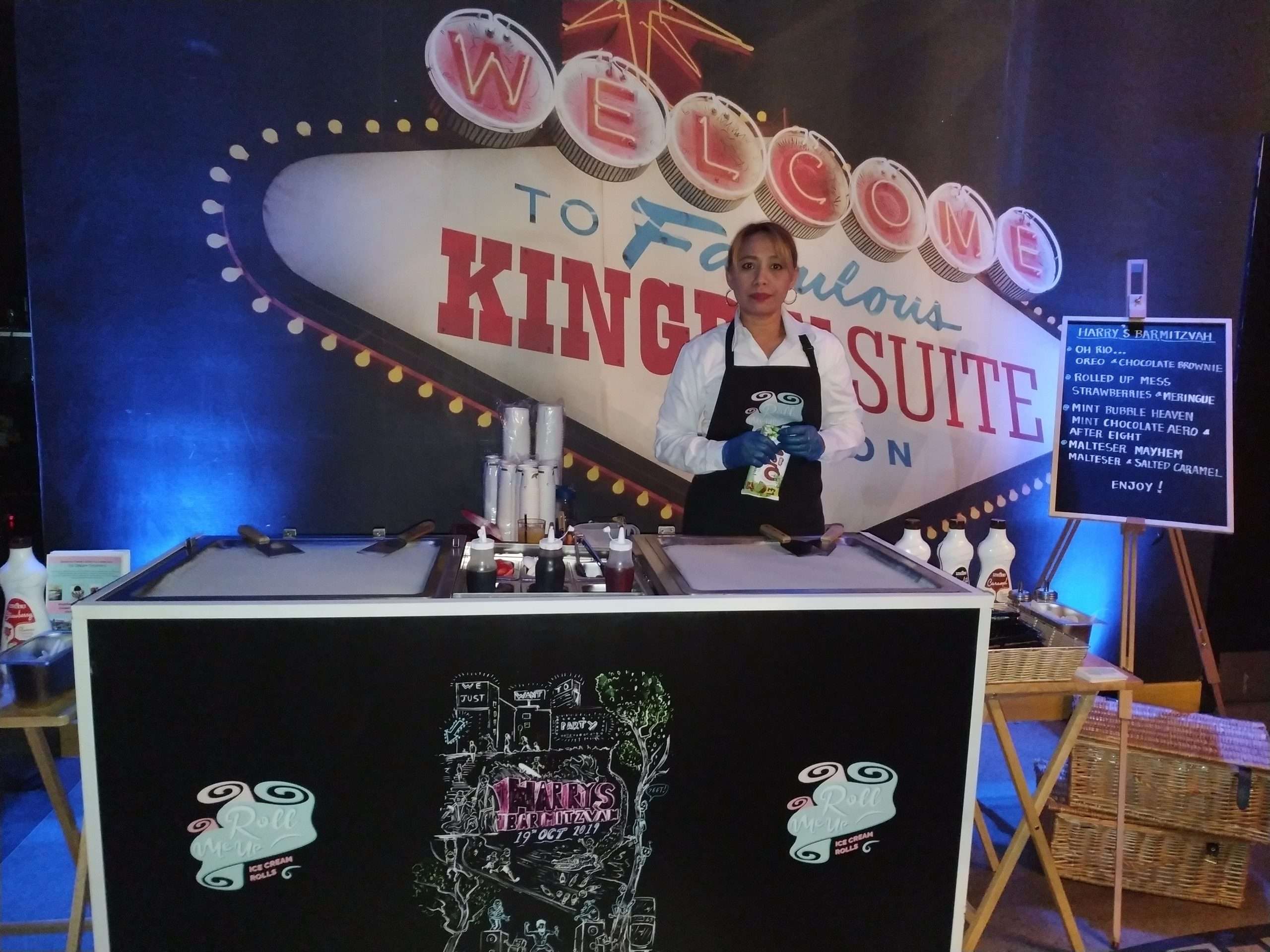 rolled ice cream double ice pan set up at a Bar Mitzvah