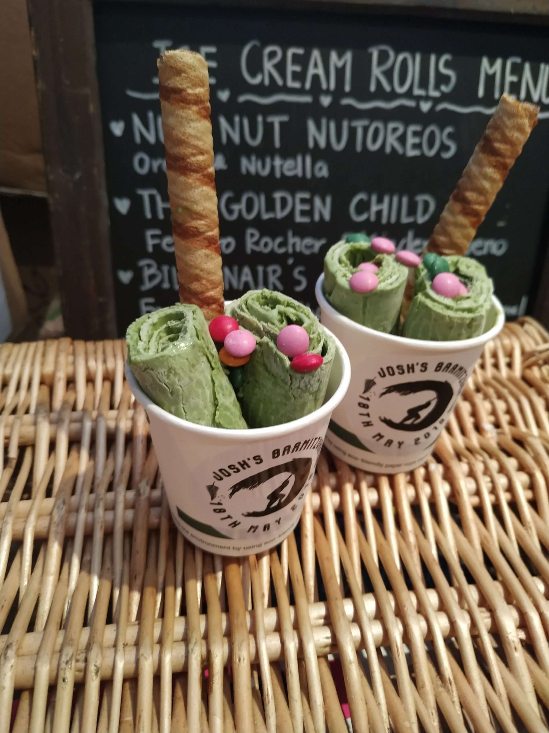 2 portions of Match and Ginger vegan ice cream rolls