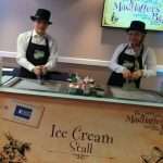 Two ice cream roll crafters with a double ice pan cart