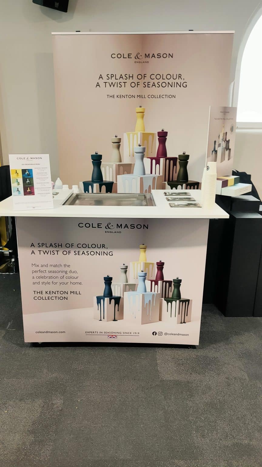 Cole and Mason branded ice cream cart for corporate events