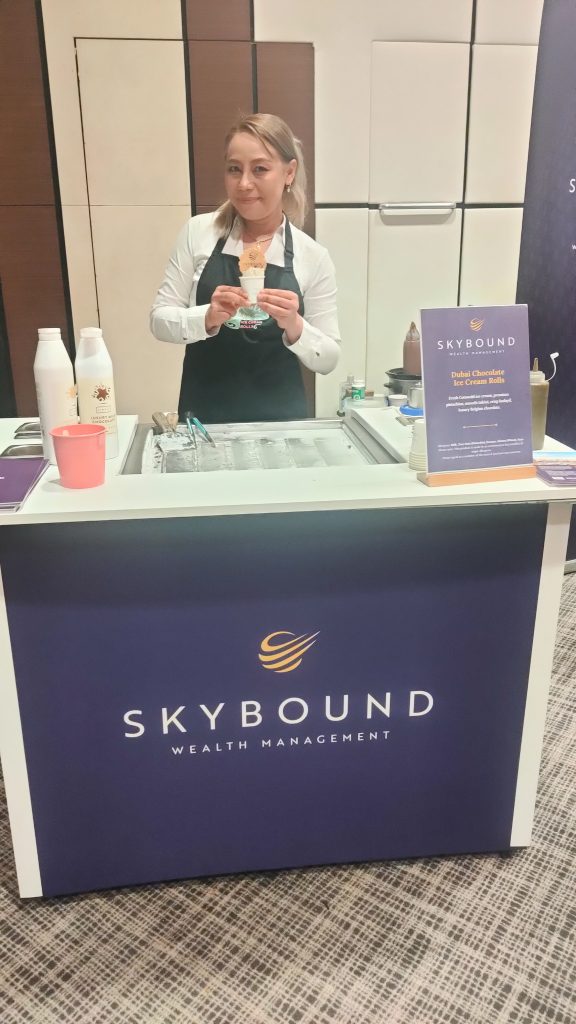 roll me up with skybound branded ice cream roll cart